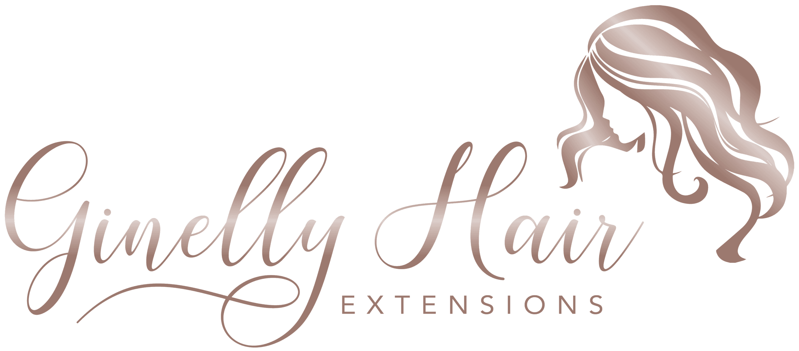 Logo für „Ginelily Hair Extensions“ mit einem stilisierten Frauenkopf mit wallendem Haar.