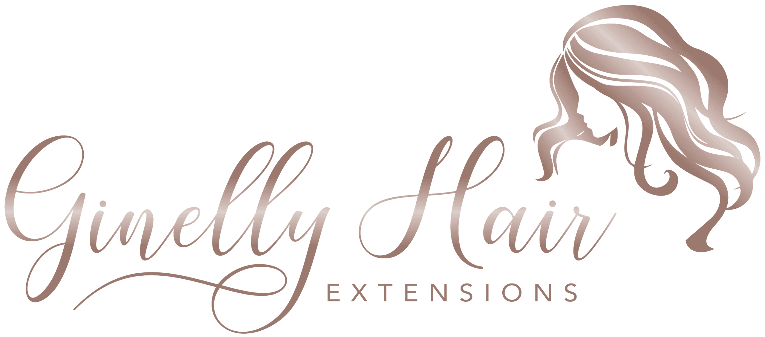 Logo für „Ginelily Hair Extensions“ mit einem stilisierten Frauenkopf mit wallendem Haar.